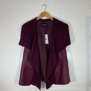 NWT Lafayette 148 New York Sz Large Leather Knit Roselle Draped Vest $898 READ